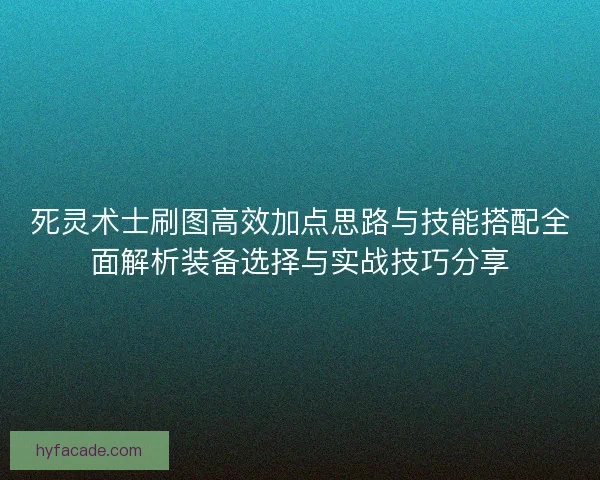 死灵术士刷图高效加点思路与技能搭配全面解析装备选择与实战技巧分享